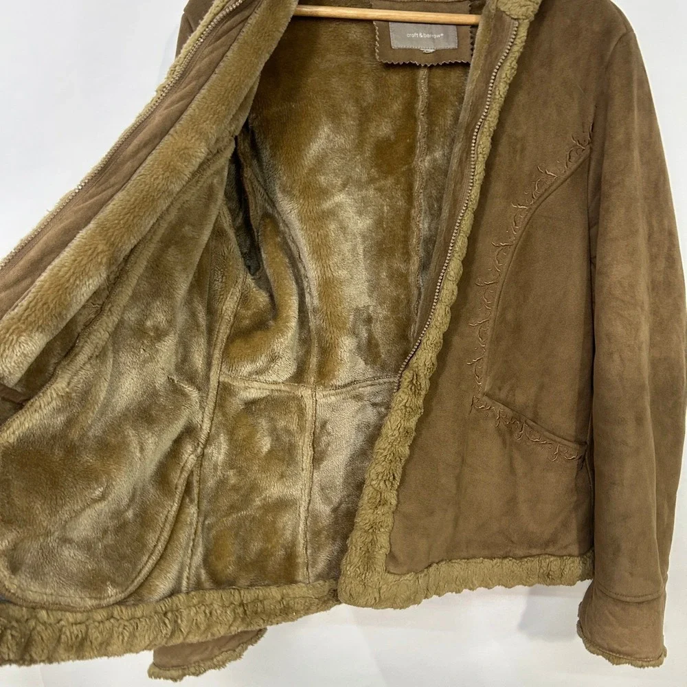 Vintage Y2K Penny Lane Coat Large‎ Bratz Style Faux Suede Shearling Zip Coat